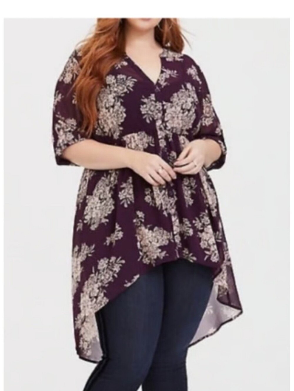 torrid Plum Floral Split V-Neck Tunic